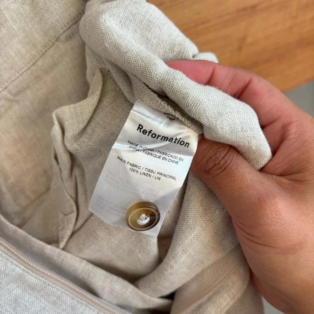 Reformation Alex Linen Mid Rise Pant, Size 6